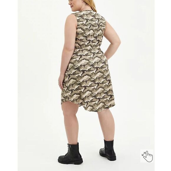 TORRID SLEEVELESS ZIP-FRONT SHIRT DRESS - STRETCH CHALLIS CAMO (Sz 0) - Picture 6 of 8